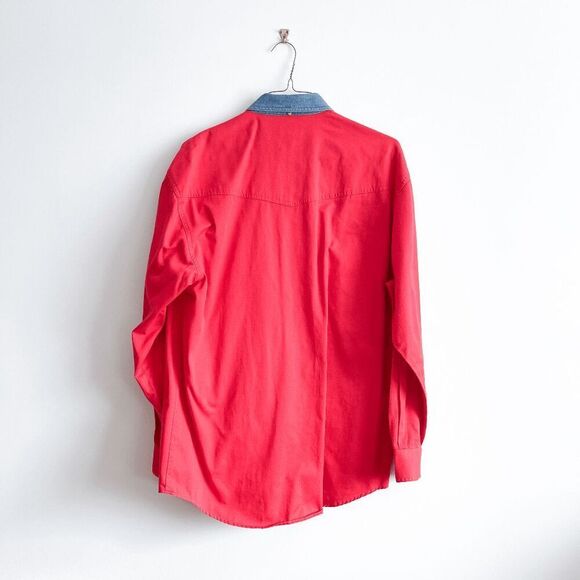 Roper Mens Long-Sleeve Denim Collar Heavyweight Western Shirt Red Size Large - Picture 2 of 9